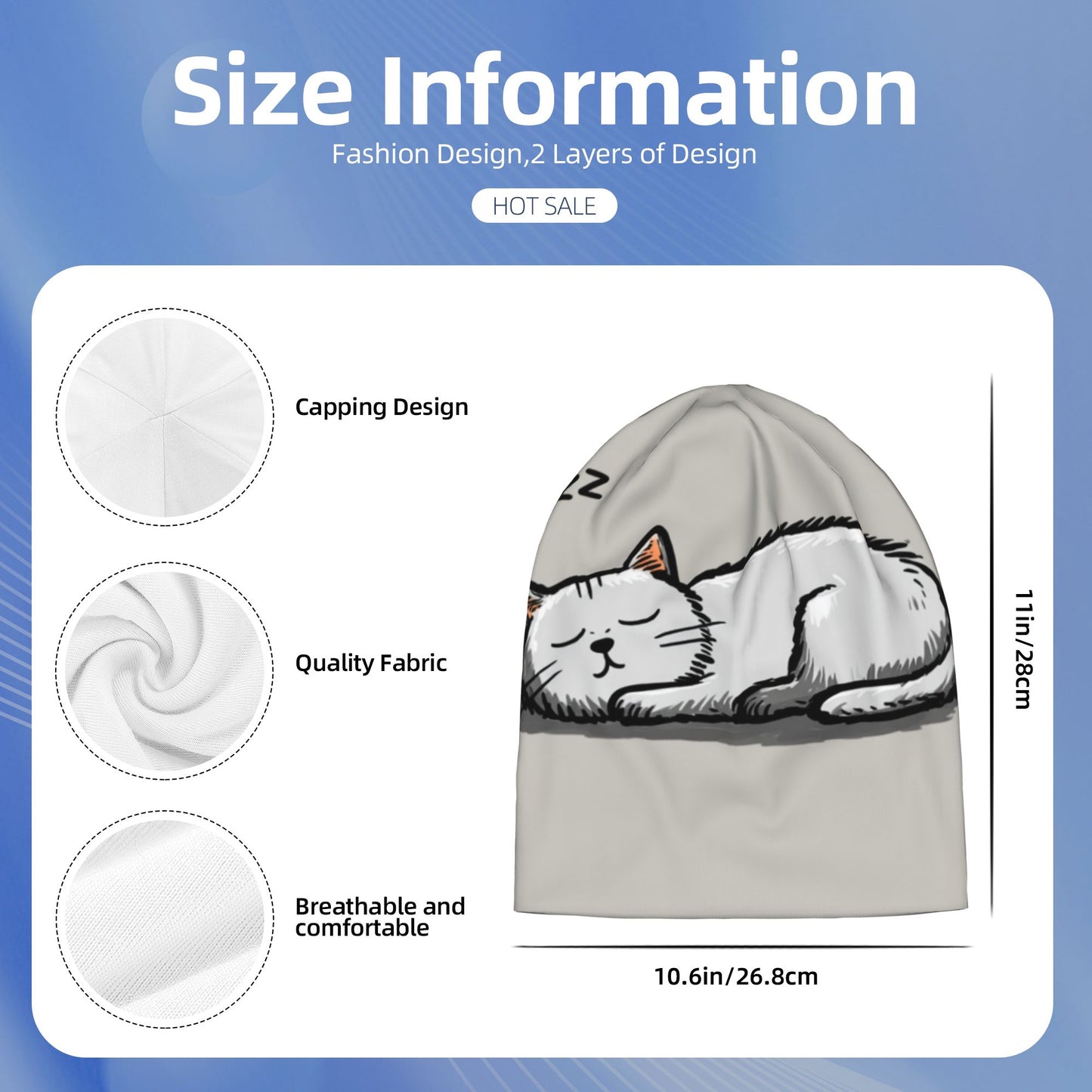 Cartoon Cat Print Double-Layer Knit Beanie Hat – Cute, Stylish, and Warm Unisex Fashion Accessory for Autumn, Winter, and Spring