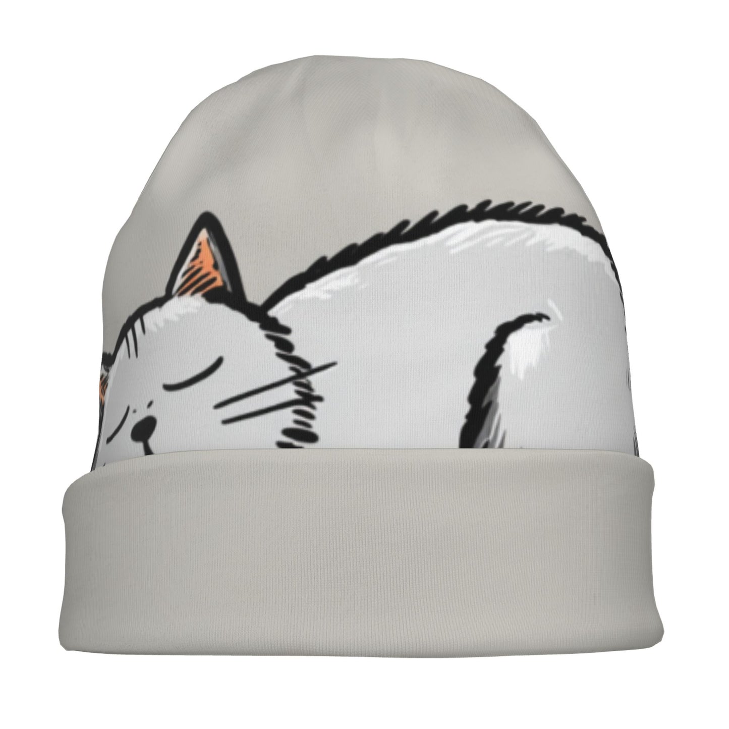 Cartoon Cat Print Double-Layer Knit Beanie Hat – Cute, Stylish, and Warm Unisex Fashion Accessory for Autumn, Winter, and Spring