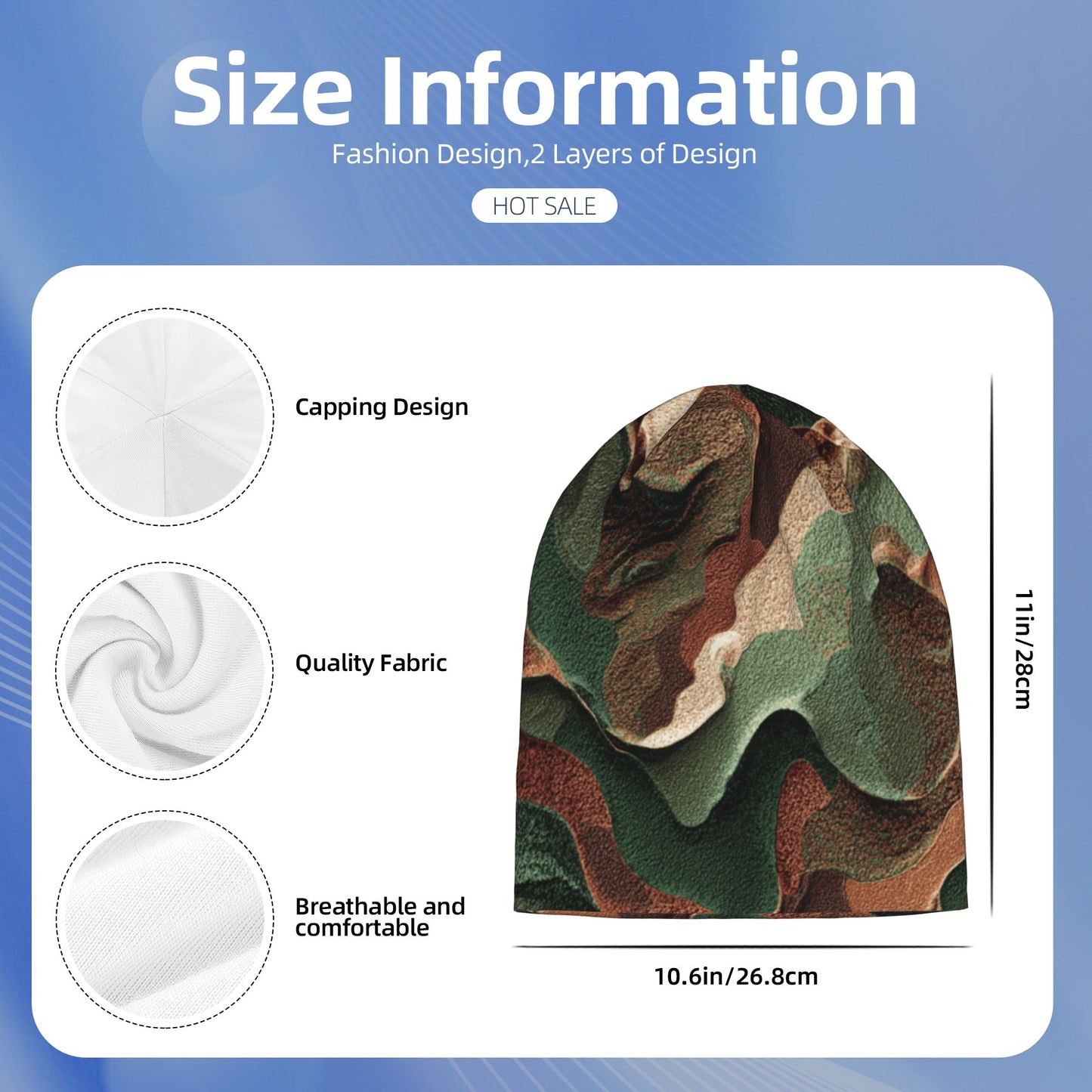 Camouflage Print Double-Layer Knit Beanie Hat – Stylish, Warm, and Breathable Unisex Beanie for Autumn, Winter, and Spring Outdoor Casual Fashion