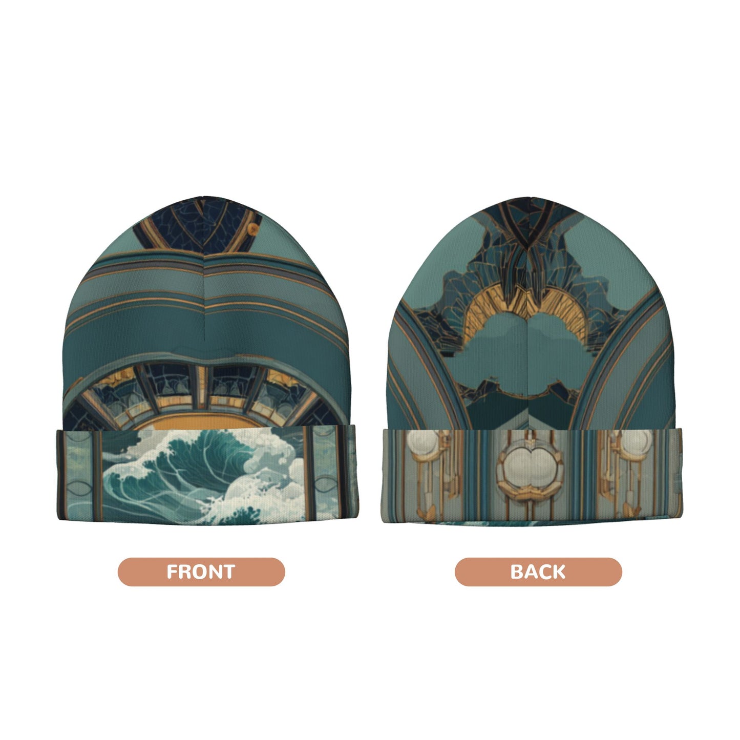 Arch & Cloud Print Knit Beanie ā Double-Layer Warm Winter Hat, Stretchable and Comfortable, Artistic Design for Men and Women
