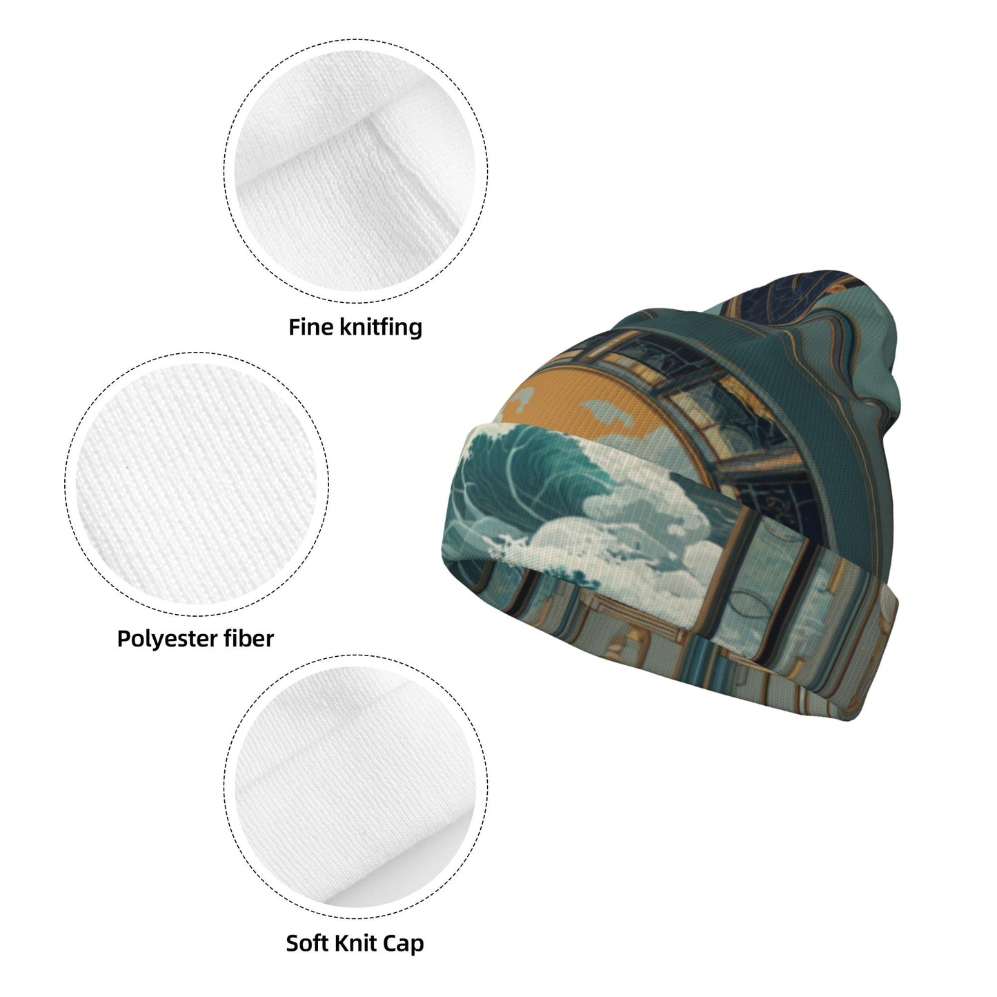 Arch & Cloud Print Knit Beanie ā Double-Layer Warm Winter Hat, Stretchable and Comfortable, Artistic Design for Men and Women
