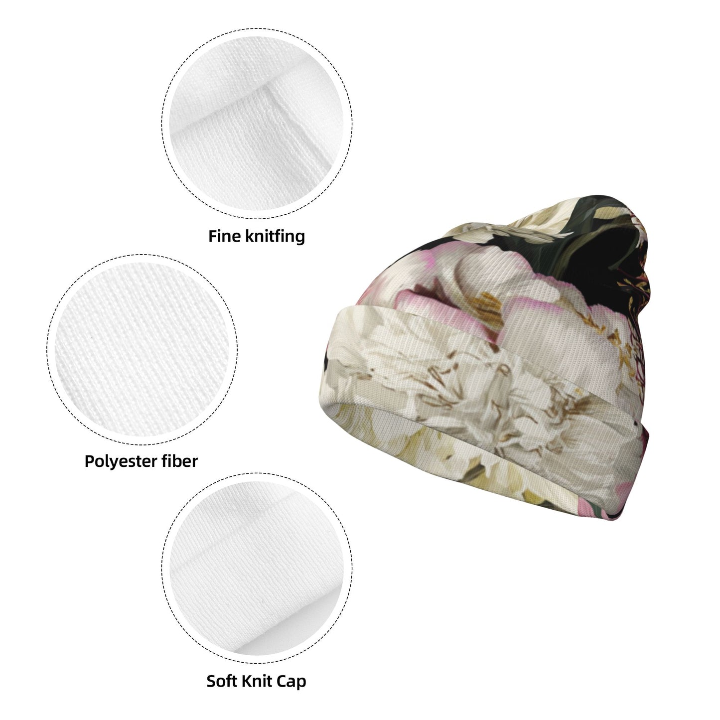 Stylish Floral Knit Beanie Double-Layer Warm and Stretchable Winter Hat