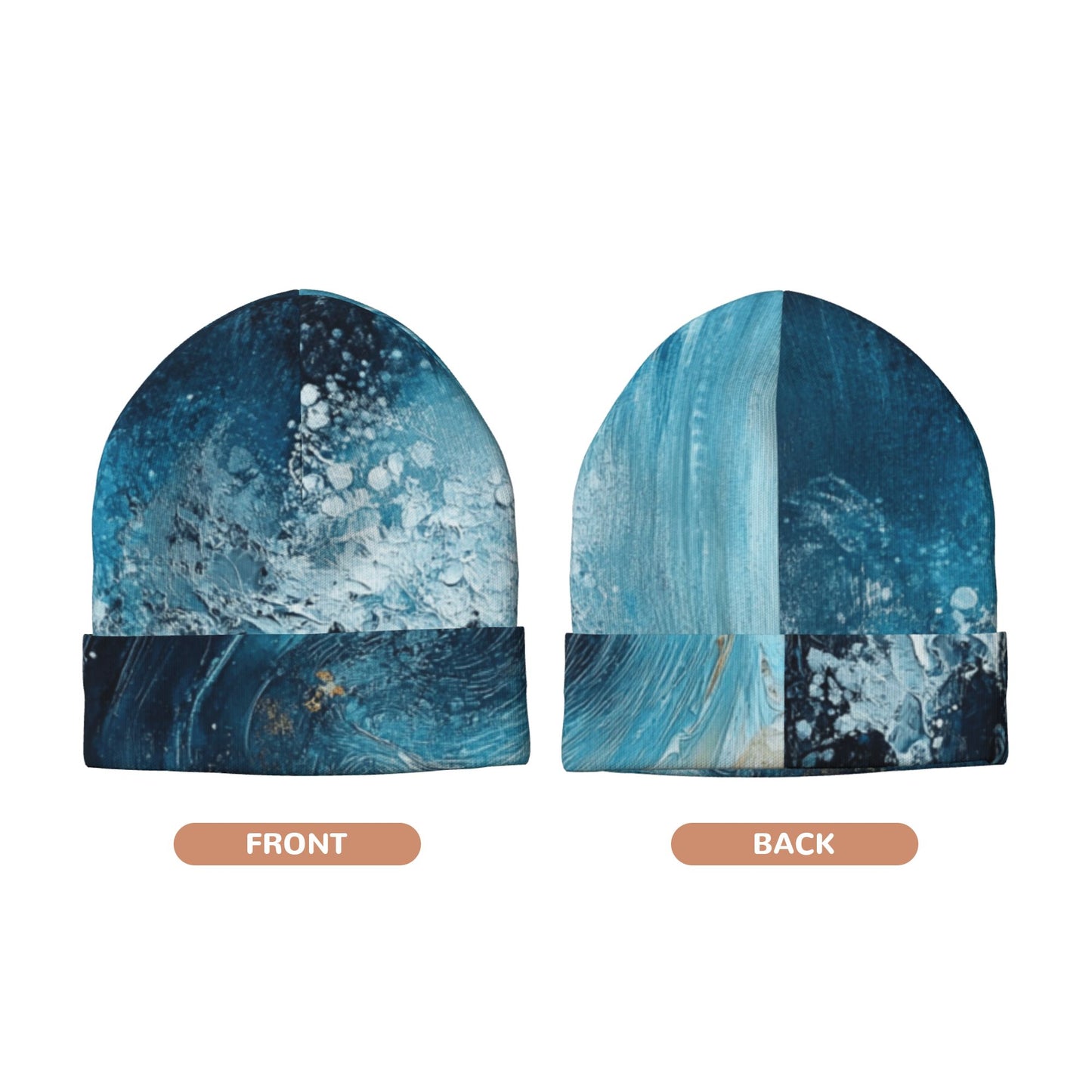Ocean Wave Art Printed Double-Layer Knit Beanie · Warm, Breathable & Stylish Winter Hat