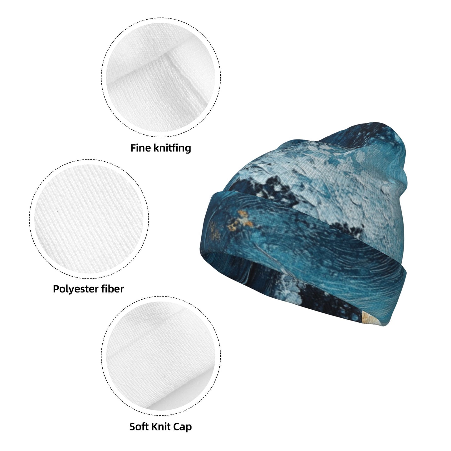 Ocean Wave Art Printed Double-Layer Knit Beanie · Warm, Breathable & Stylish Winter Hat