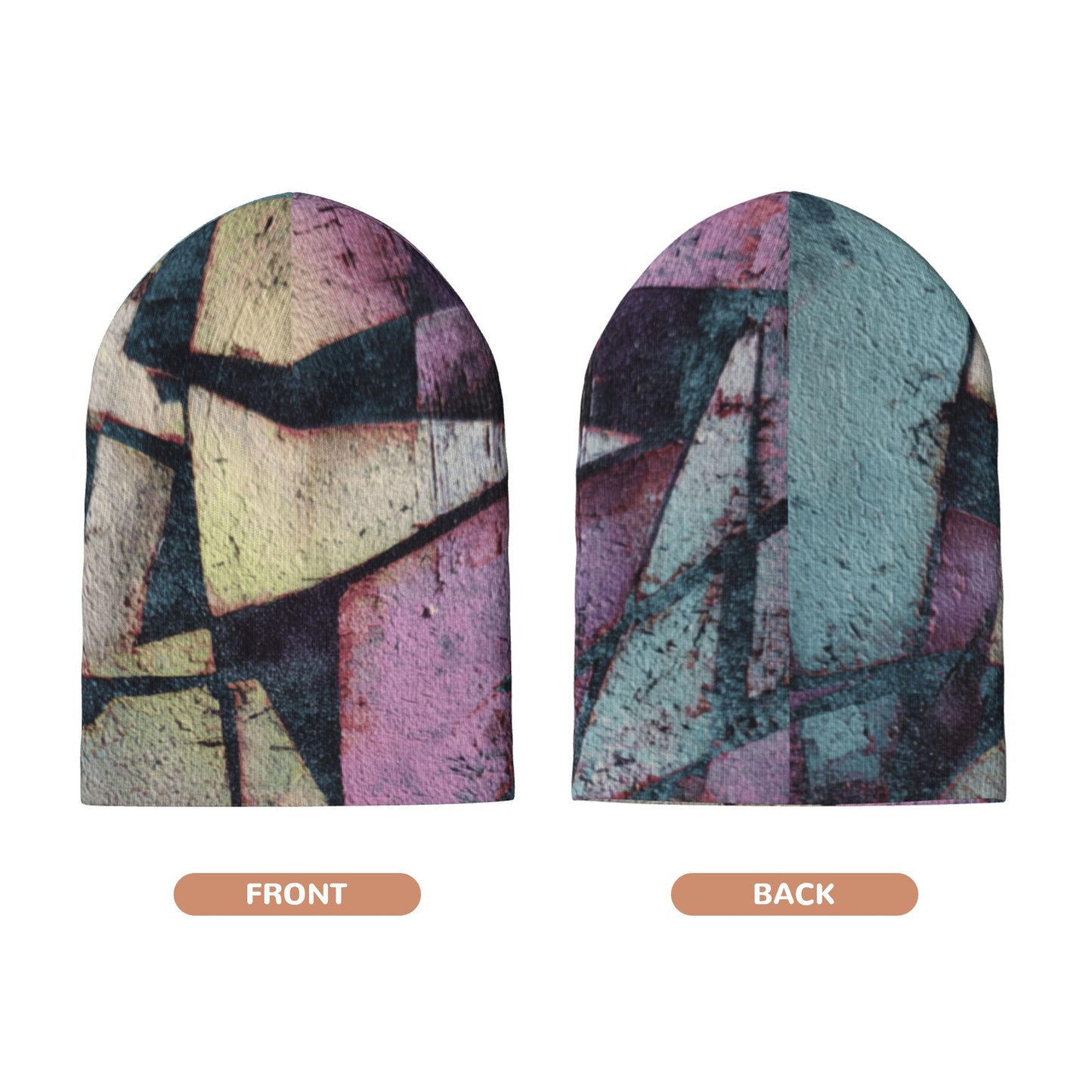 Geometric Abstract Patchwork Printed Double-Layer Knit Beanie · Stylish & Warm Casual Hat