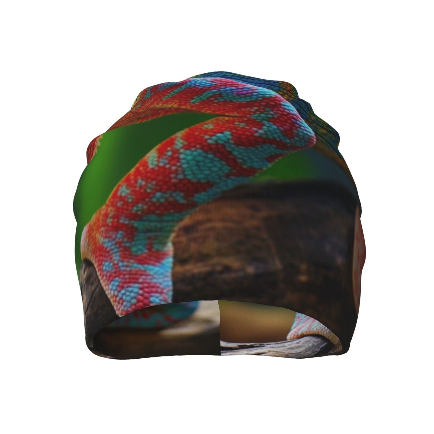 Colorful Chameleon Print Double-Layer Knit Beanie Hat – Stylish, Warm, Breathable and Comfortable Casual Fashion Accessory for Autumn, Winter, and Spring