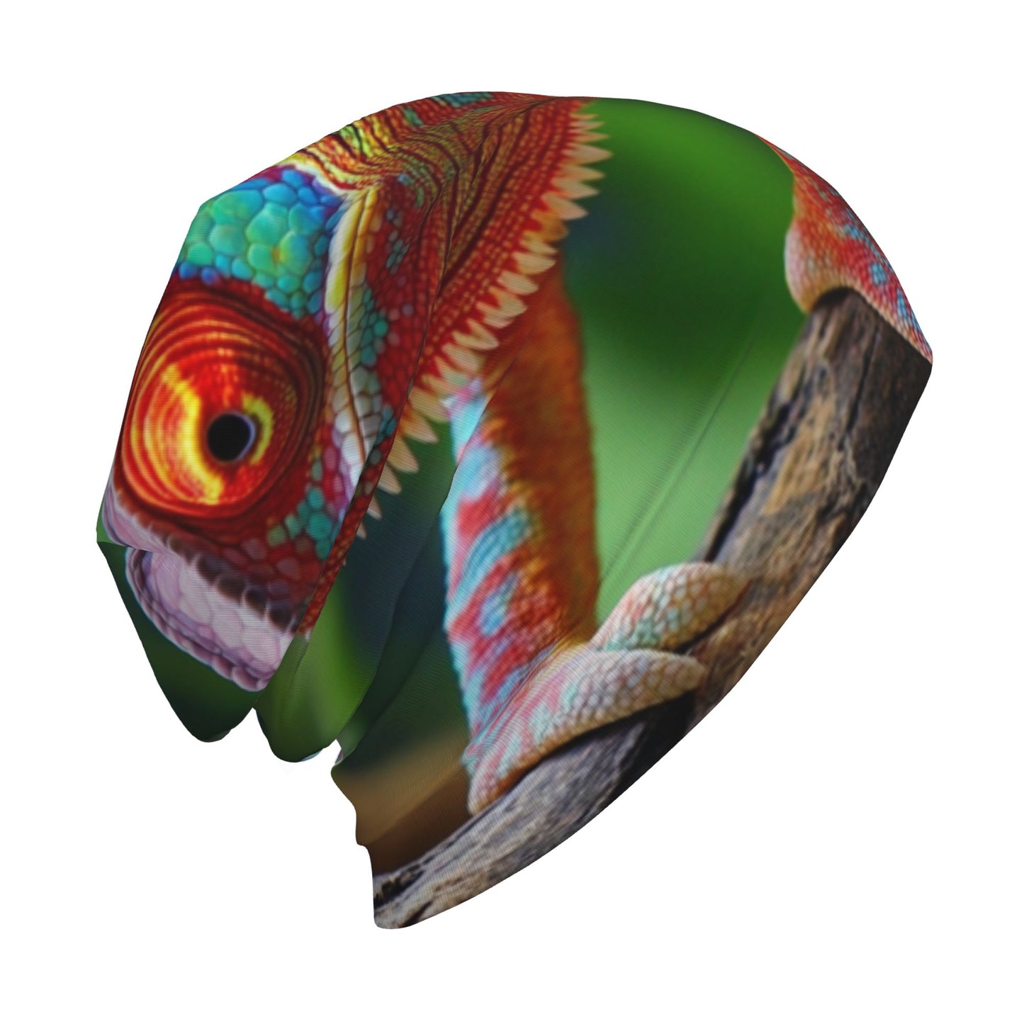 Colorful Chameleon Print Double-Layer Knit Beanie Hat – Stylish, Warm, Breathable and Comfortable Casual Fashion Accessory for Autumn, Winter, and Spring