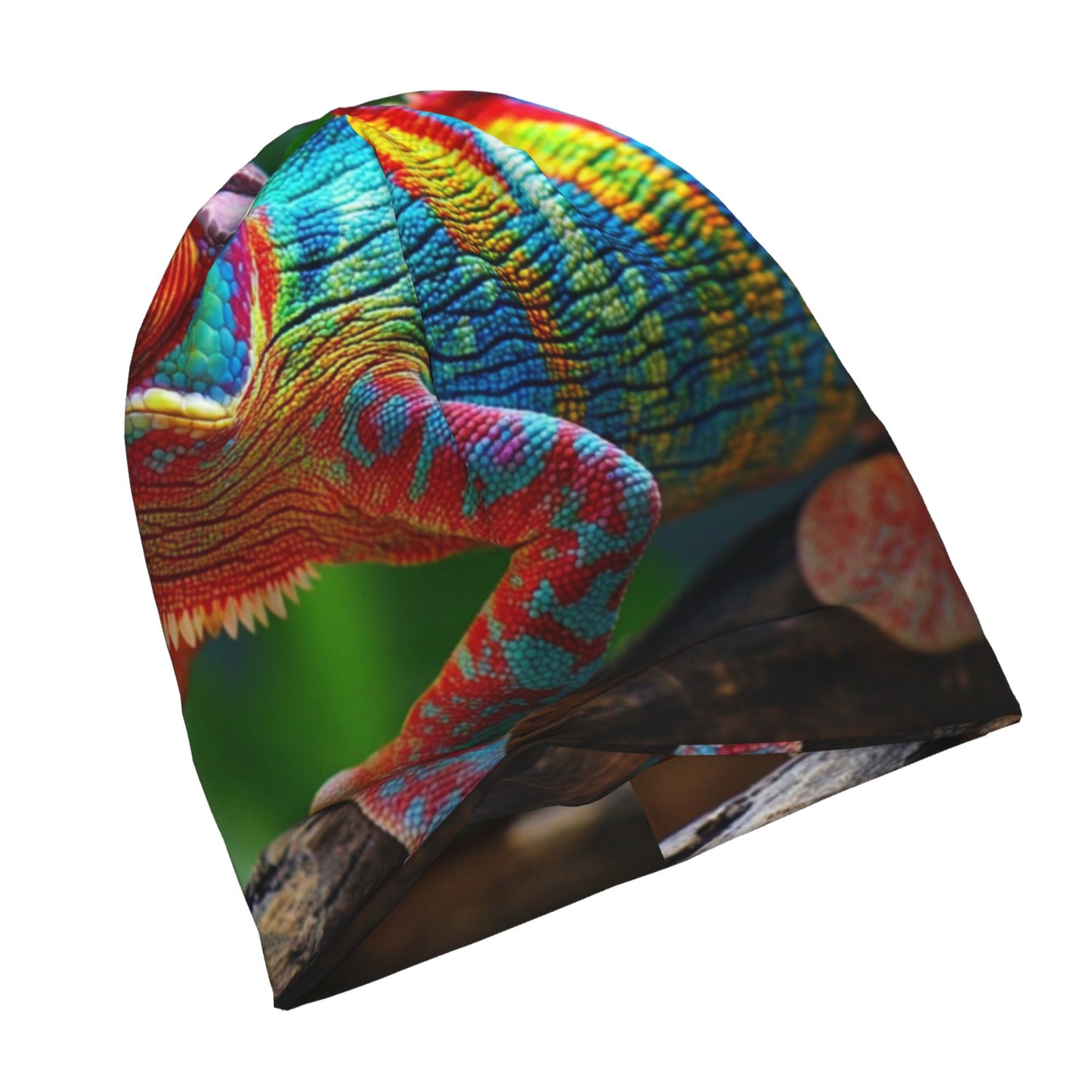 Colorful Chameleon Print Double-Layer Knit Beanie Hat – Stylish, Warm, Breathable and Comfortable Casual Fashion Accessory for Autumn, Winter, and Spring