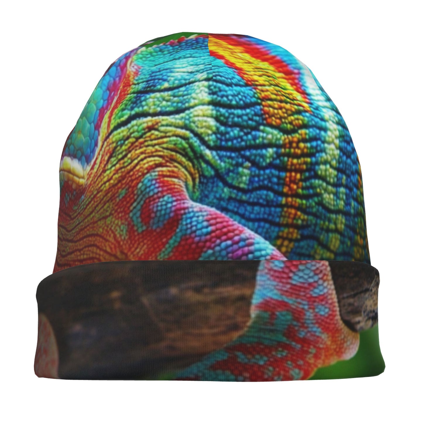 Colorful Chameleon Print Double-Layer Knit Beanie Hat – Stylish, Warm, Breathable and Comfortable Casual Fashion Accessory for Autumn, Winter, and Spring