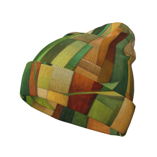 Abstract Patchwork Art Printed Knit Beanie – Double-Layer Warm Winter Hat, Stretchable, Windproof & Comfortable for Men and Women