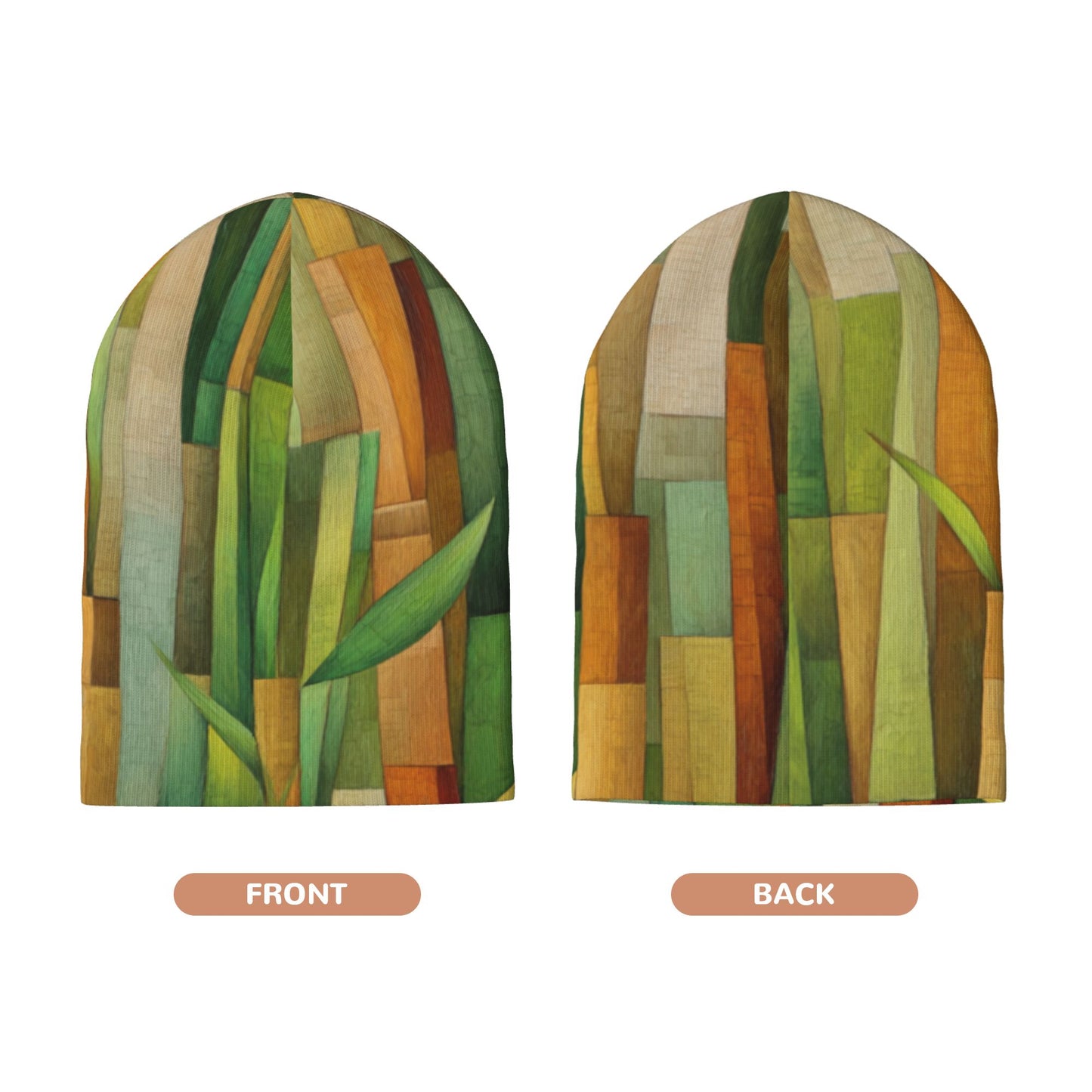 Abstract Patchwork Art Printed Knit Beanie – Double-Layer Warm Winter Hat, Stretchable, Windproof & Comfortable for Men and Women