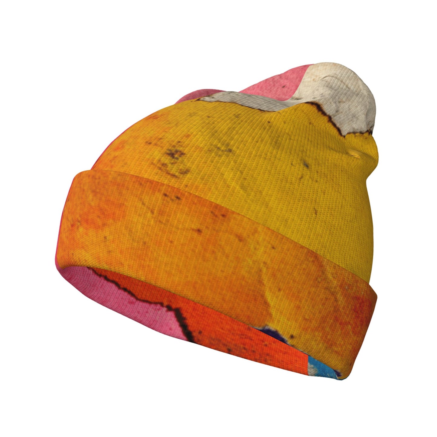 Color Block Knit Beanie – Double-Layer Warm Winter Hat, Abstract Art Print, Stretchable and Comfortable for Men and Women