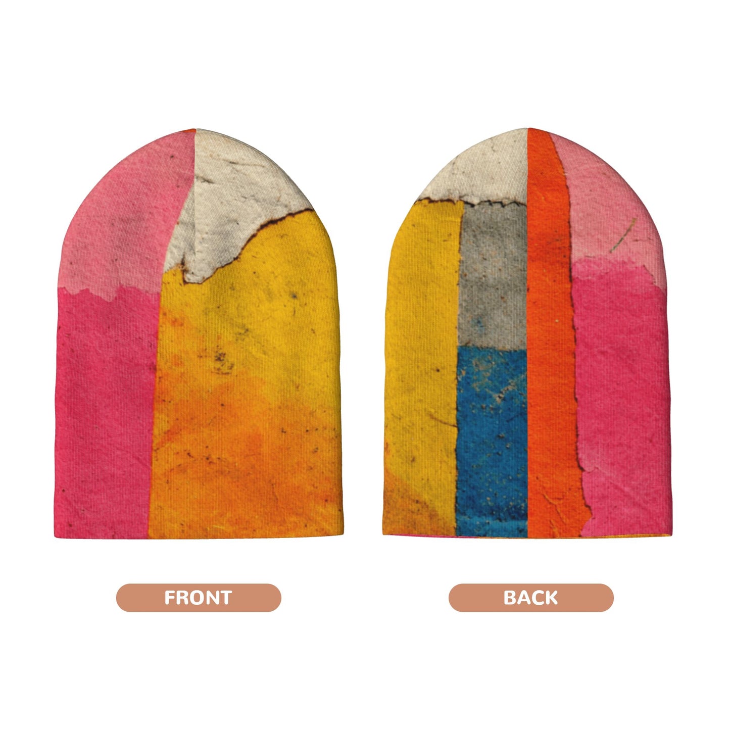 Color Block Knit Beanie – Double-Layer Warm Winter Hat, Abstract Art Print, Stretchable and Comfortable for Men and Women