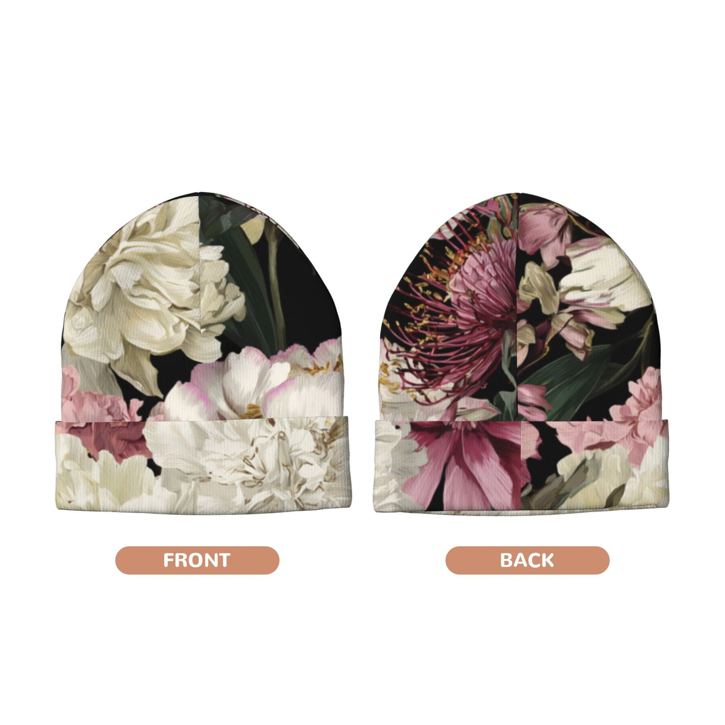 Stylish Floral Knit Beanie Double-Layer Warm and Stretchable Winter Hat