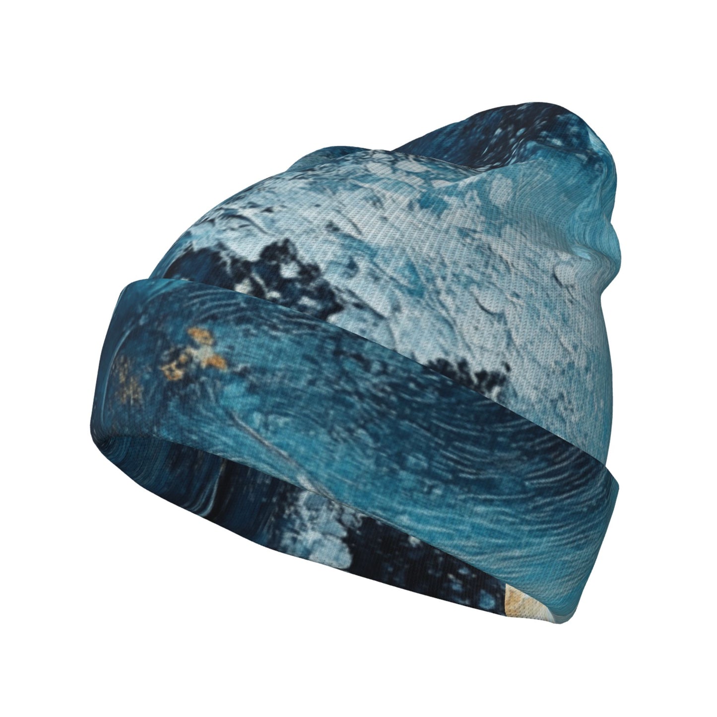 Ocean Wave Art Printed Double-Layer Knit Beanie · Warm, Breathable & Stylish Winter Hat