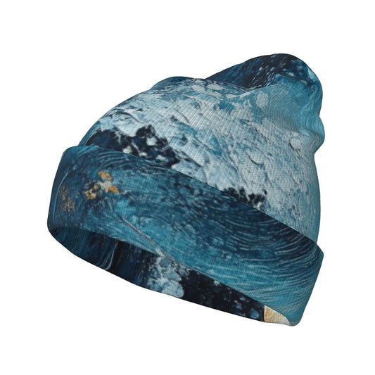Ocean Wave Art Printed Double-Layer Knit Beanie · Warm, Breathable & Stylish Winter Hat