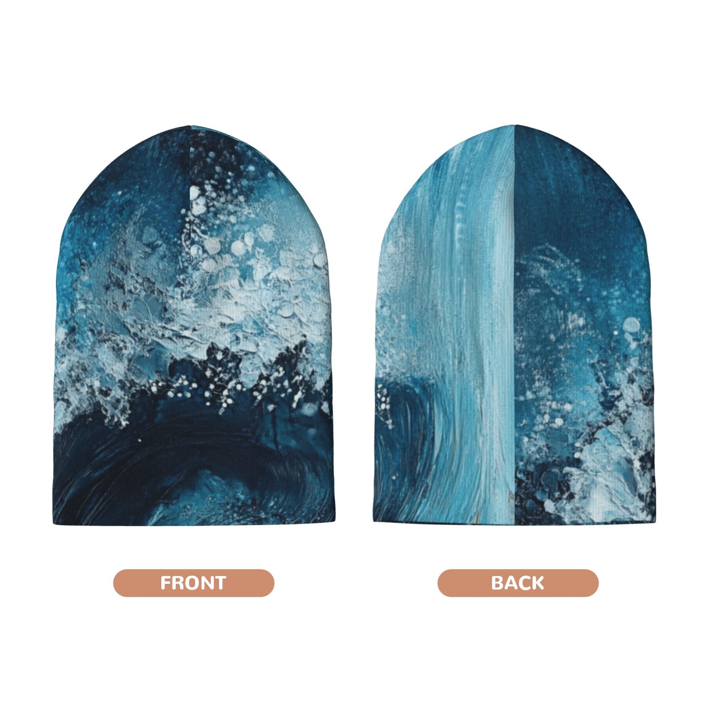 Ocean Wave Art Printed Double-Layer Knit Beanie · Warm, Breathable & Stylish Winter Hat