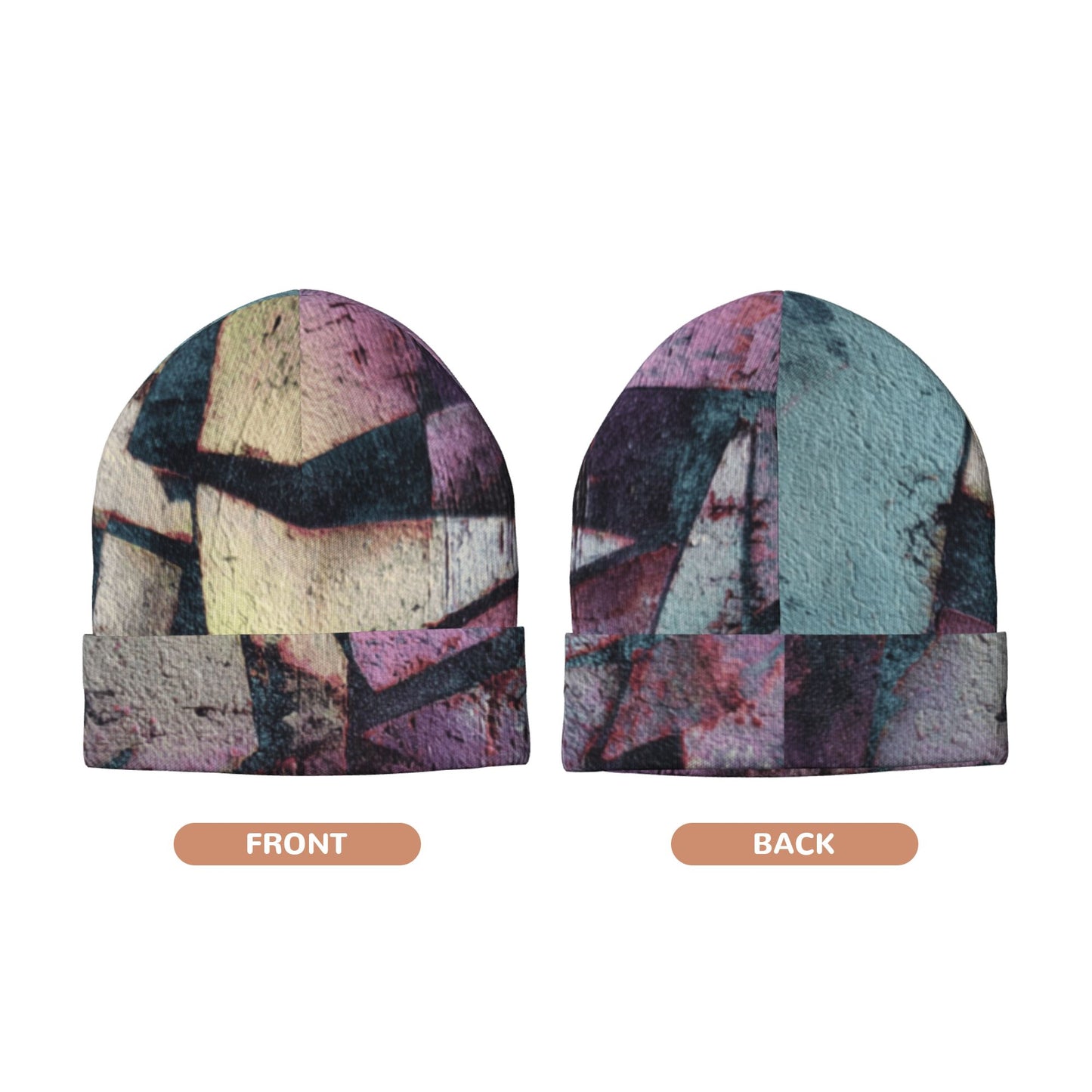 Geometric Abstract Patchwork Printed Double-Layer Knit Beanie · Stylish & Warm Casual Hat
