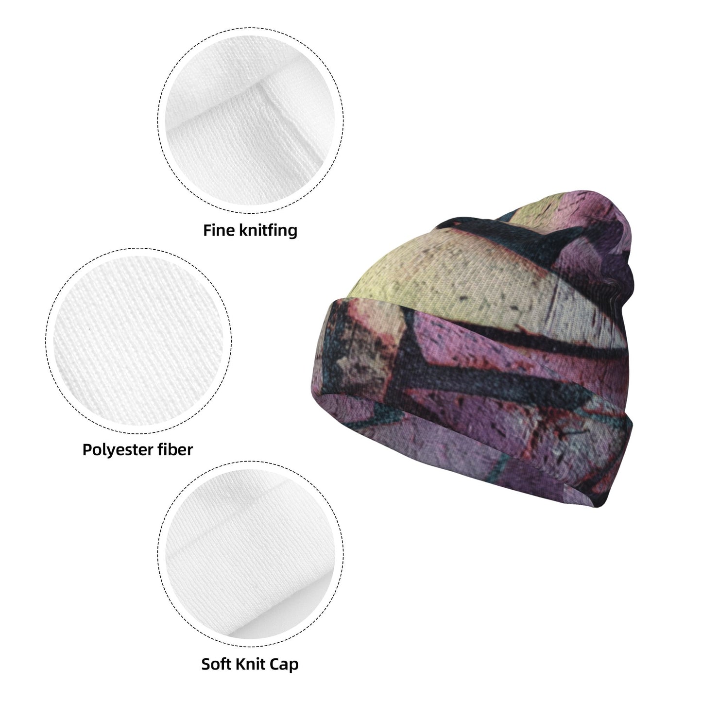 Geometric Abstract Patchwork Printed Double-Layer Knit Beanie · Stylish & Warm Casual Hat